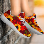 Red Autumn Sunflower Pattern Print Sport Shoes GearFrost