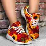 Red Autumn Sunflower Pattern Print Sport Shoes GearFrost