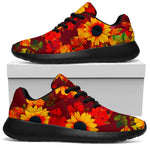 Red Autumn Sunflower Pattern Print Sport Shoes GearFrost