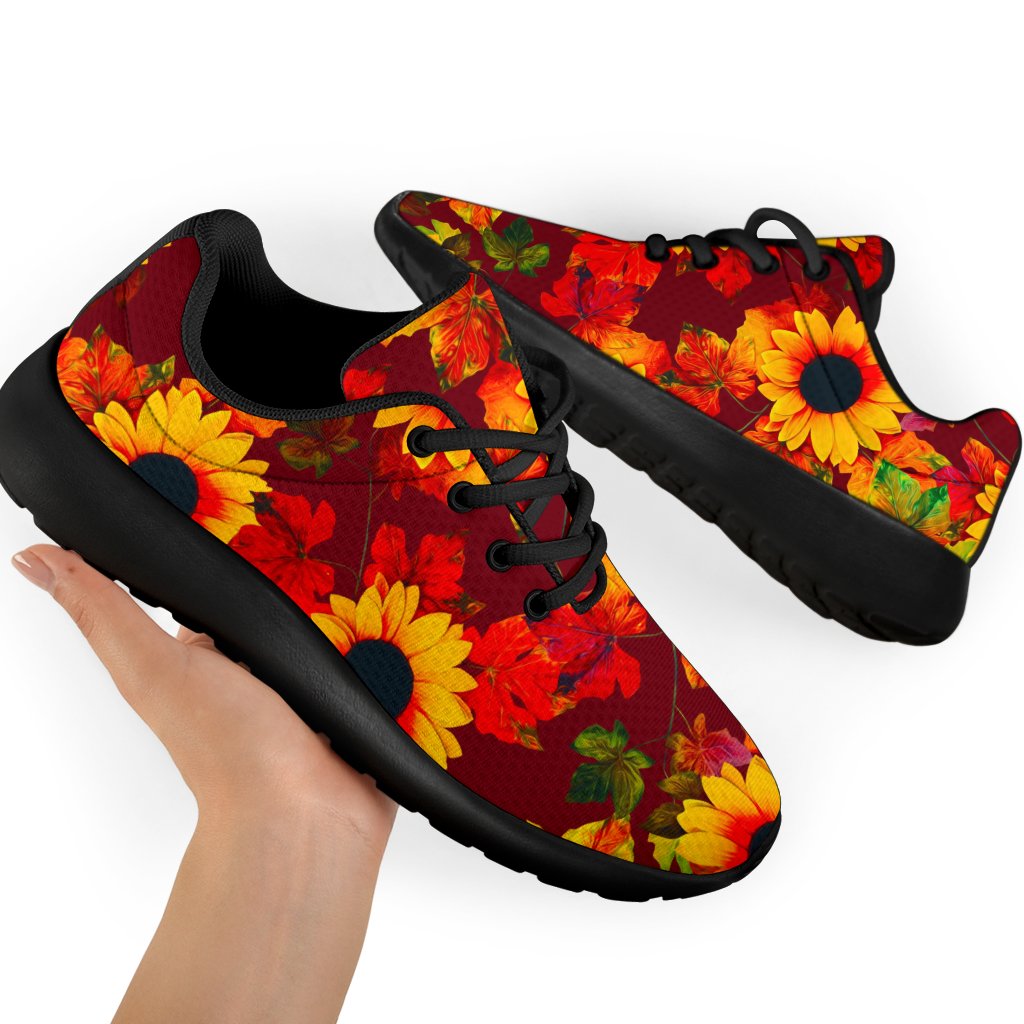 Red Autumn Sunflower Pattern Print Sport Shoes GearFrost