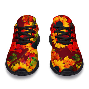 Red Autumn Sunflower Pattern Print Sport Shoes GearFrost