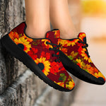 Red Autumn Sunflower Pattern Print Sport Shoes GearFrost