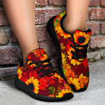 Red Autumn Sunflower Pattern Print Sport Shoes GearFrost