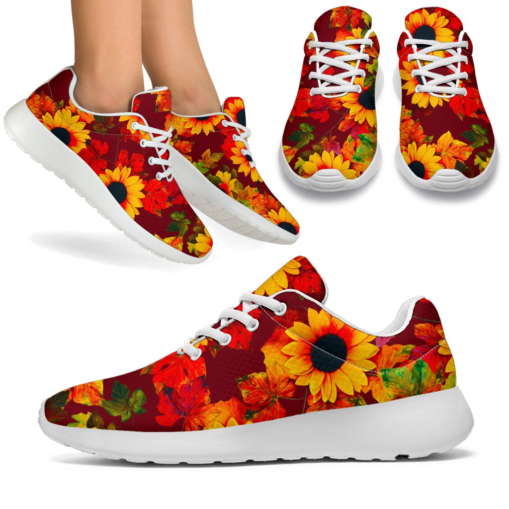 Red Autumn Sunflower Pattern Print Sport Shoes GearFrost