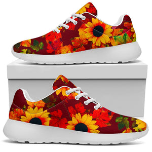 Red Autumn Sunflower Pattern Print Sport Shoes GearFrost