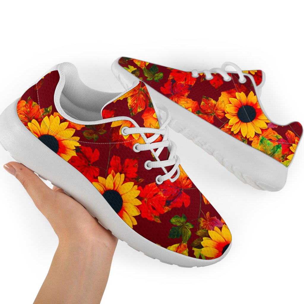 Red Autumn Sunflower Pattern Print Sport Shoes GearFrost