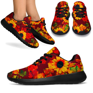 Red Autumn Sunflower Pattern Print Sport Shoes GearFrost