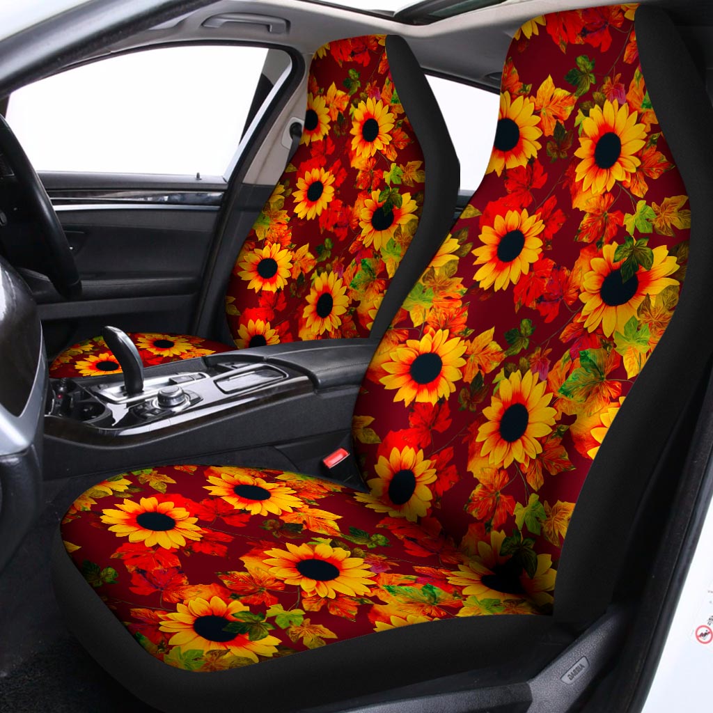 Red Autumn Sunflower Pattern Print Universal Fit Car Seat Covers