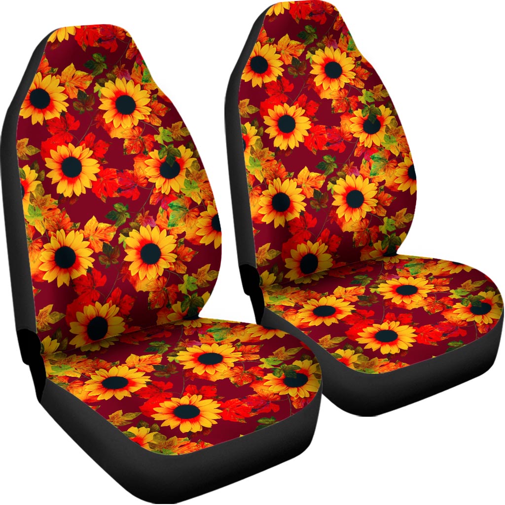 Red Autumn Sunflower Pattern Print Universal Fit Car Seat Covers