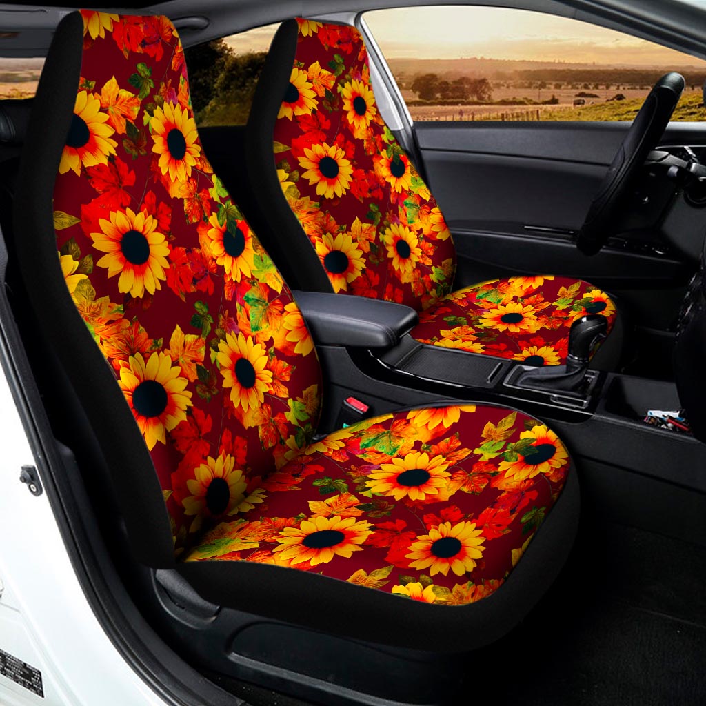 Red Autumn Sunflower Pattern Print Universal Fit Car Seat Covers
