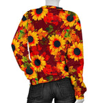 Red Autumn Sunflower Pattern Print Women's Crewneck Sweatshirt GearFrost