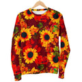Red Autumn Sunflower Pattern Print Women's Crewneck Sweatshirt