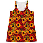 Red Autumn Sunflower Pattern Print Women's Racerback Tank Top