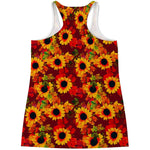 Red Autumn Sunflower Pattern Print Women's Racerback Tank Top