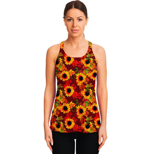 Red Autumn Sunflower Pattern Print Women's Racerback Tank Top