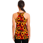 Red Autumn Sunflower Pattern Print Women's Racerback Tank Top