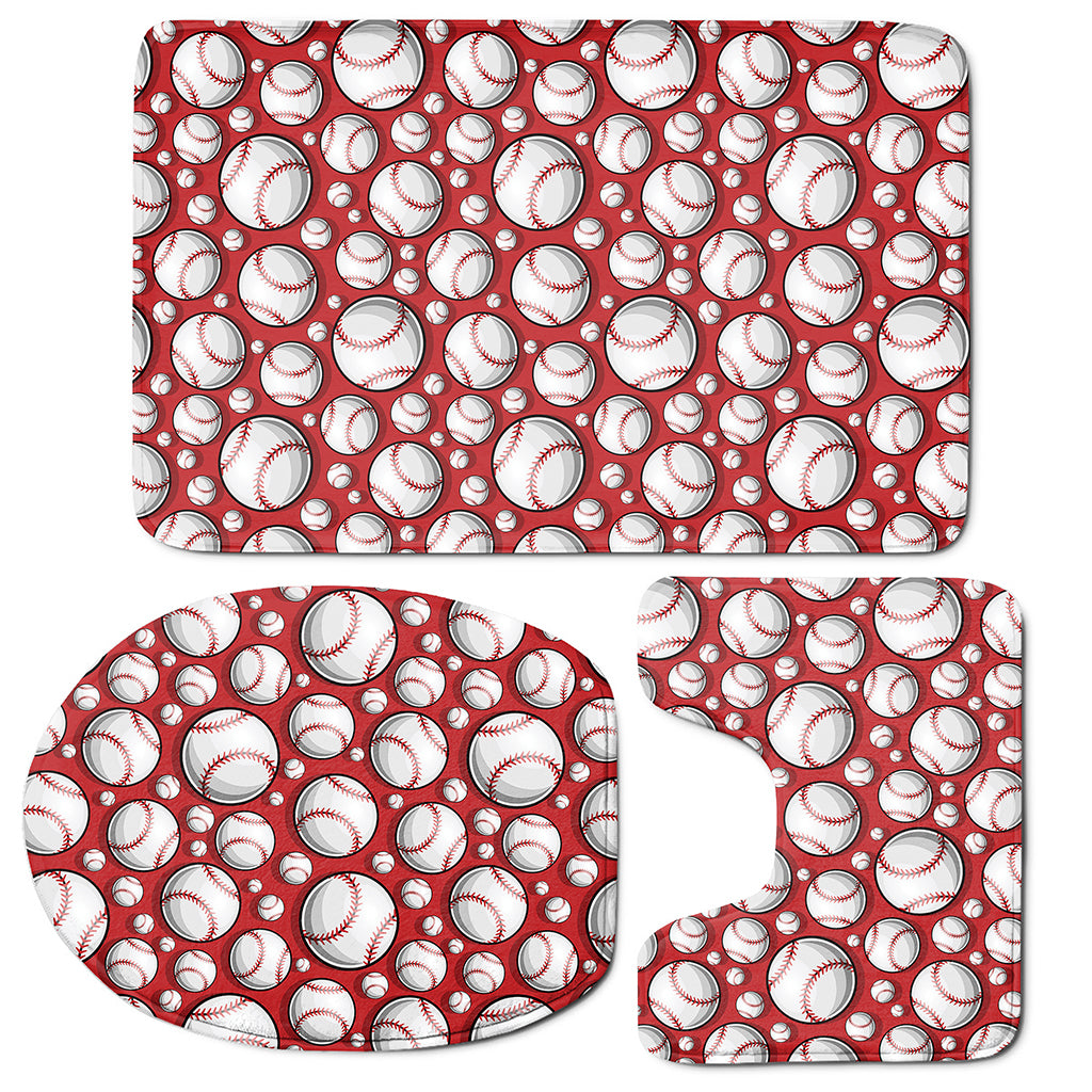 Red Baseball Pattern Print 3 Piece Bath Mat Set