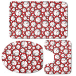 Red Baseball Pattern Print 3 Piece Bath Mat Set
