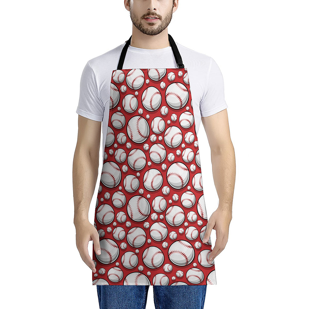 Red Baseball Pattern Print Apron