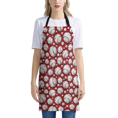 Red Baseball Pattern Print Apron