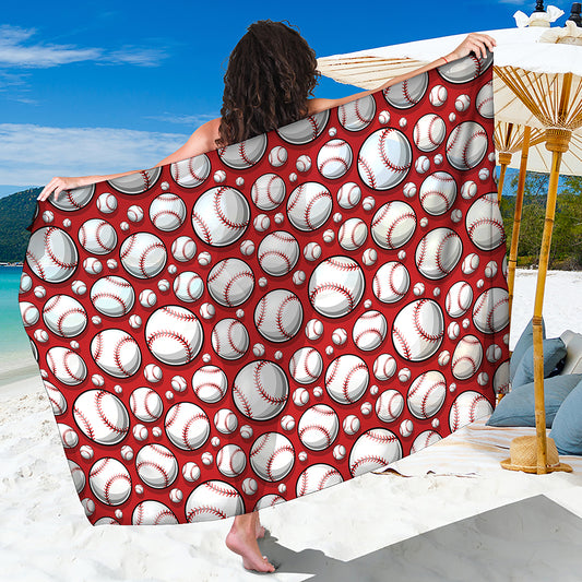 Red Baseball Pattern Print Beach Sarong Wrap