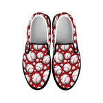 Red Baseball Pattern Print Black Slip On Shoes