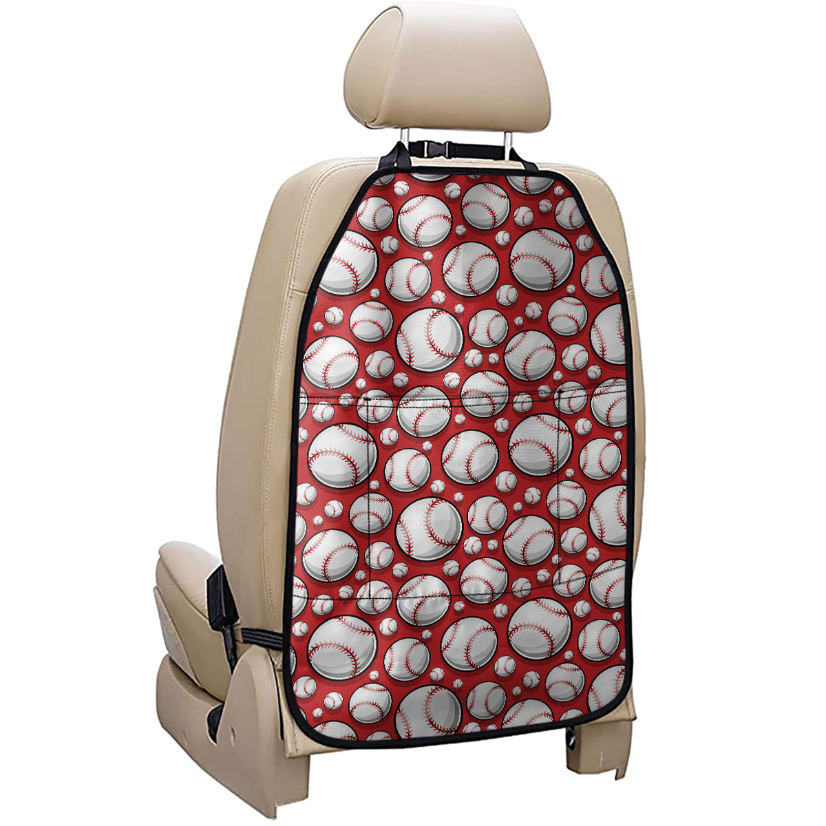 Red Baseball Pattern Print Car Seat Organizers