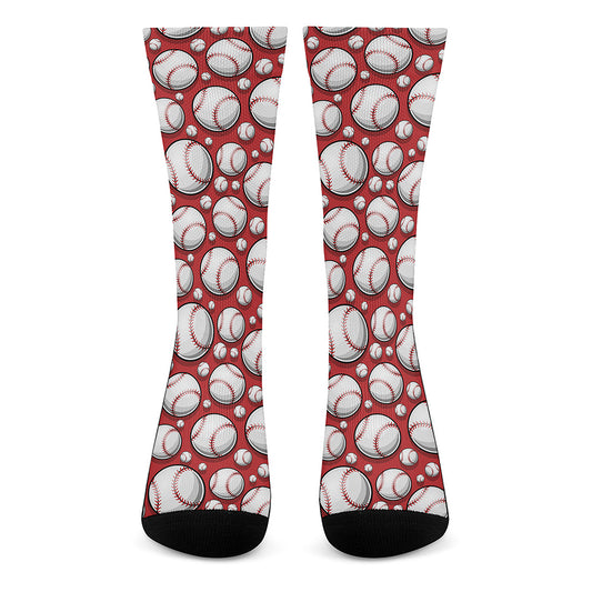 Red Baseball Pattern Print Crew Socks