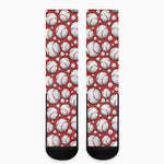 Red Baseball Pattern Print Crew Socks