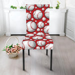 Red Baseball Pattern Print Dining Chair Slipcover