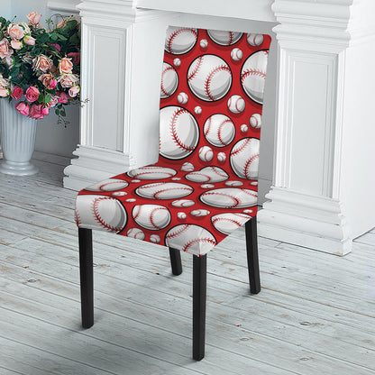 Red Baseball Pattern Print Dining Chair Slipcover