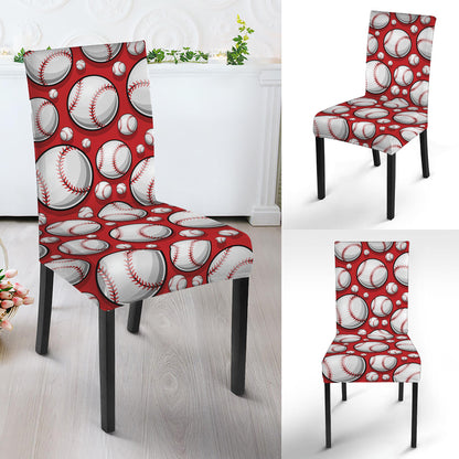Red Baseball Pattern Print Dining Chair Slipcover