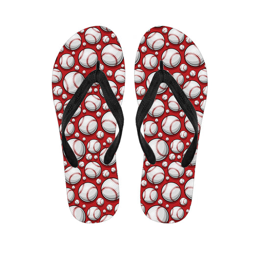 Red Baseball Pattern Print Flip Flops