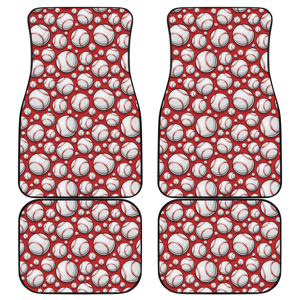 Red Baseball Pattern Print Front and Back Car Floor Mats
