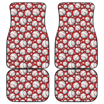 Red Baseball Pattern Print Front and Back Car Floor Mats