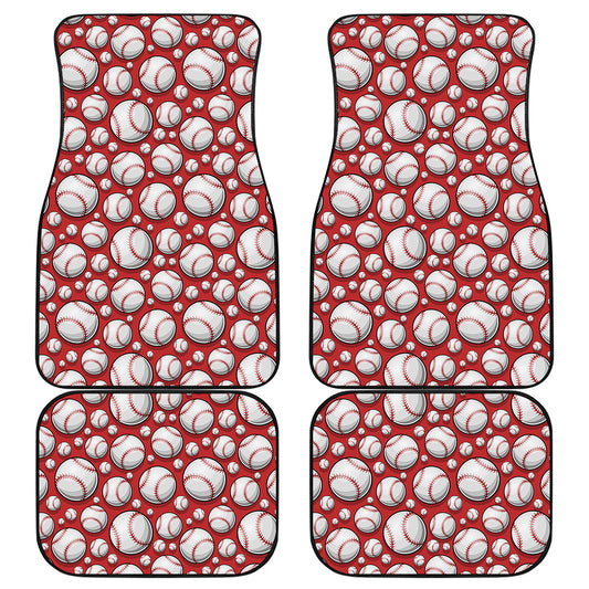 Red Baseball Pattern Print Front and Back Car Floor Mats