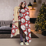 Red Baseball Pattern Print Hooded Blanket