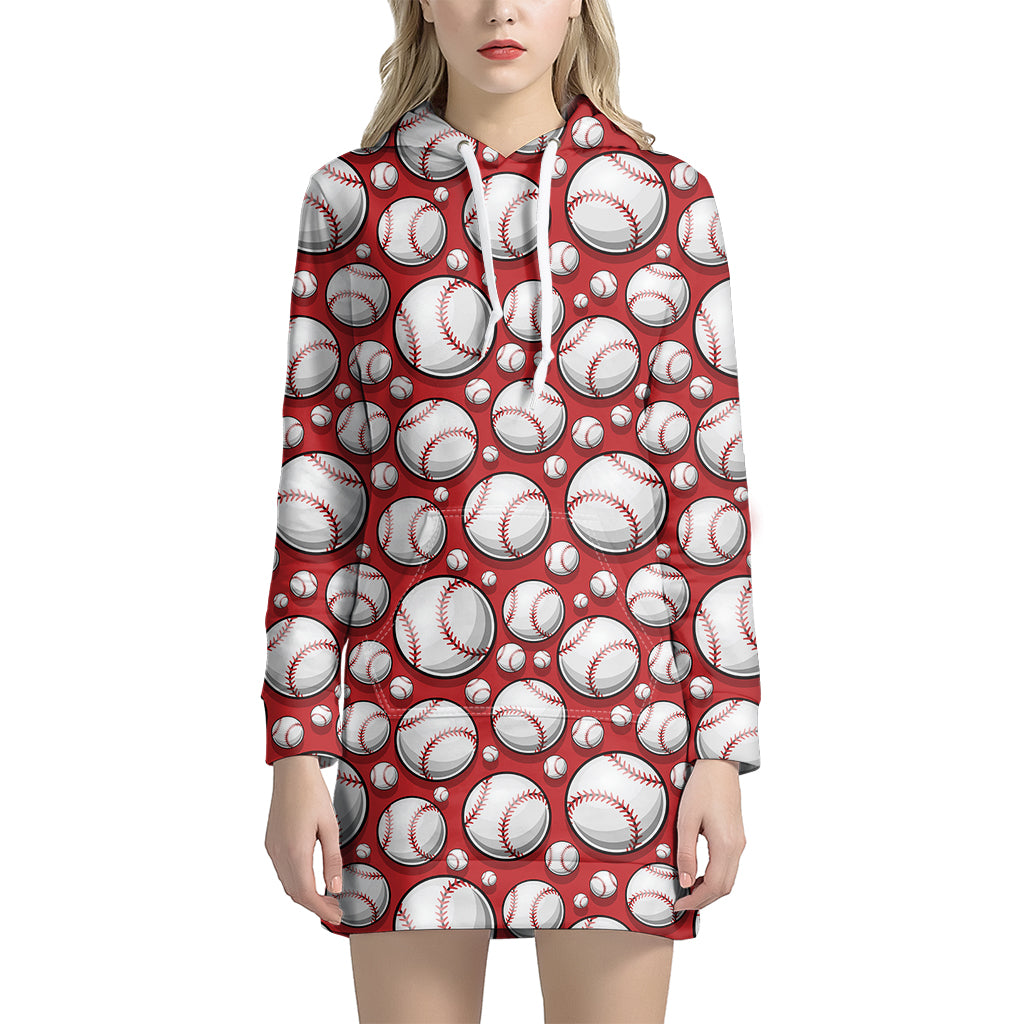 Red Baseball Pattern Print Hoodie Dress