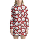 Red Baseball Pattern Print Hoodie Dress