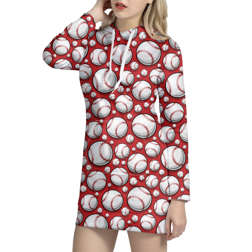 Red Baseball Pattern Print Hoodie Dress