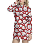 Red Baseball Pattern Print Hoodie Dress