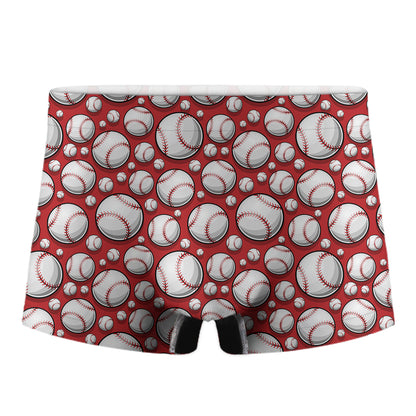 Red Baseball Pattern Print Men's Boxer Briefs