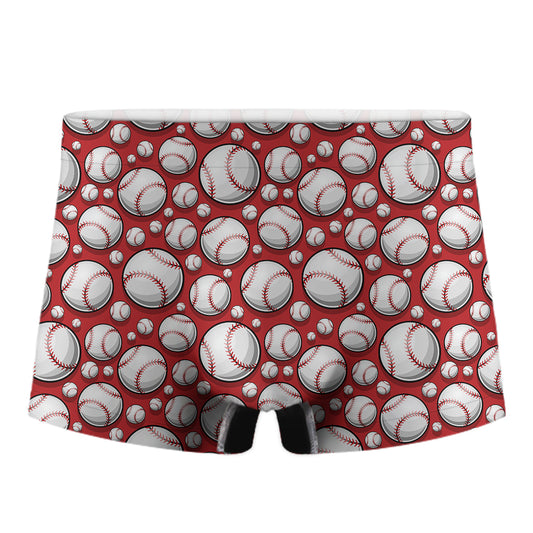Red Baseball Pattern Print Men's Boxer Briefs