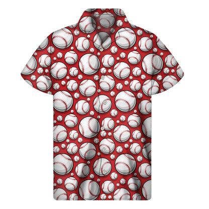 Red Baseball Pattern Print Men's Short Sleeve Shirt