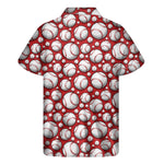 Red Baseball Pattern Print Men's Short Sleeve Shirt