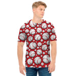 Red Baseball Pattern Print Men's T-Shirt