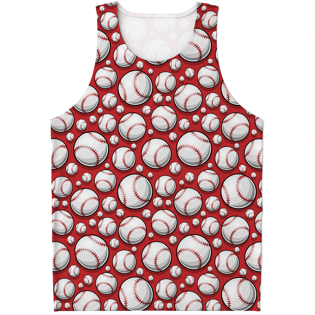 Red Baseball Pattern Print Men's Tank Top