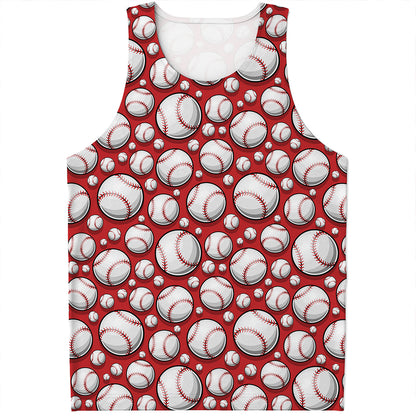 Red Baseball Pattern Print Men's Tank Top