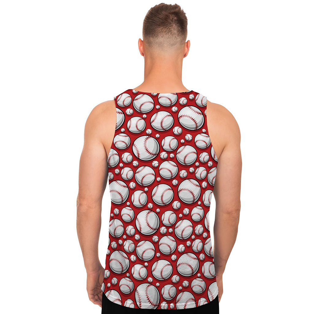 Red Baseball Pattern Print Men's Tank Top