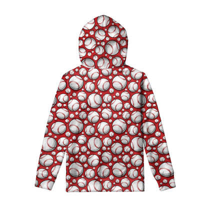 Red Baseball Pattern Print Pullover Hoodie